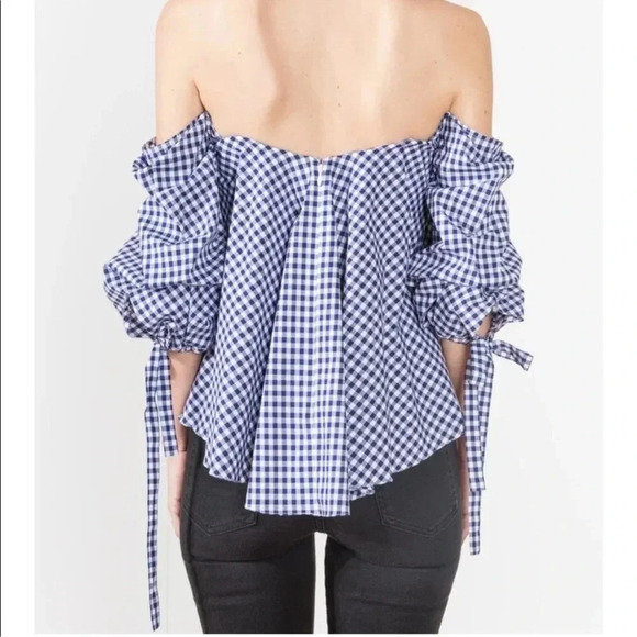 Caroline Constas Gabriella Off The Shoulder
Check Gingham Bustier Top Small - Picture 2 of 11